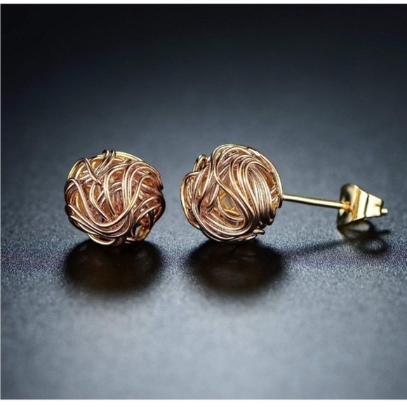 Gold 18k Gold Plated Knot Ball Stud Earrings - Picture 5 of 5
